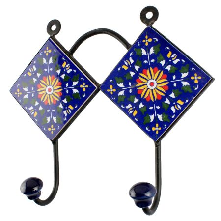 Navy Blue Wheel Flower Ceramic Tile Hook